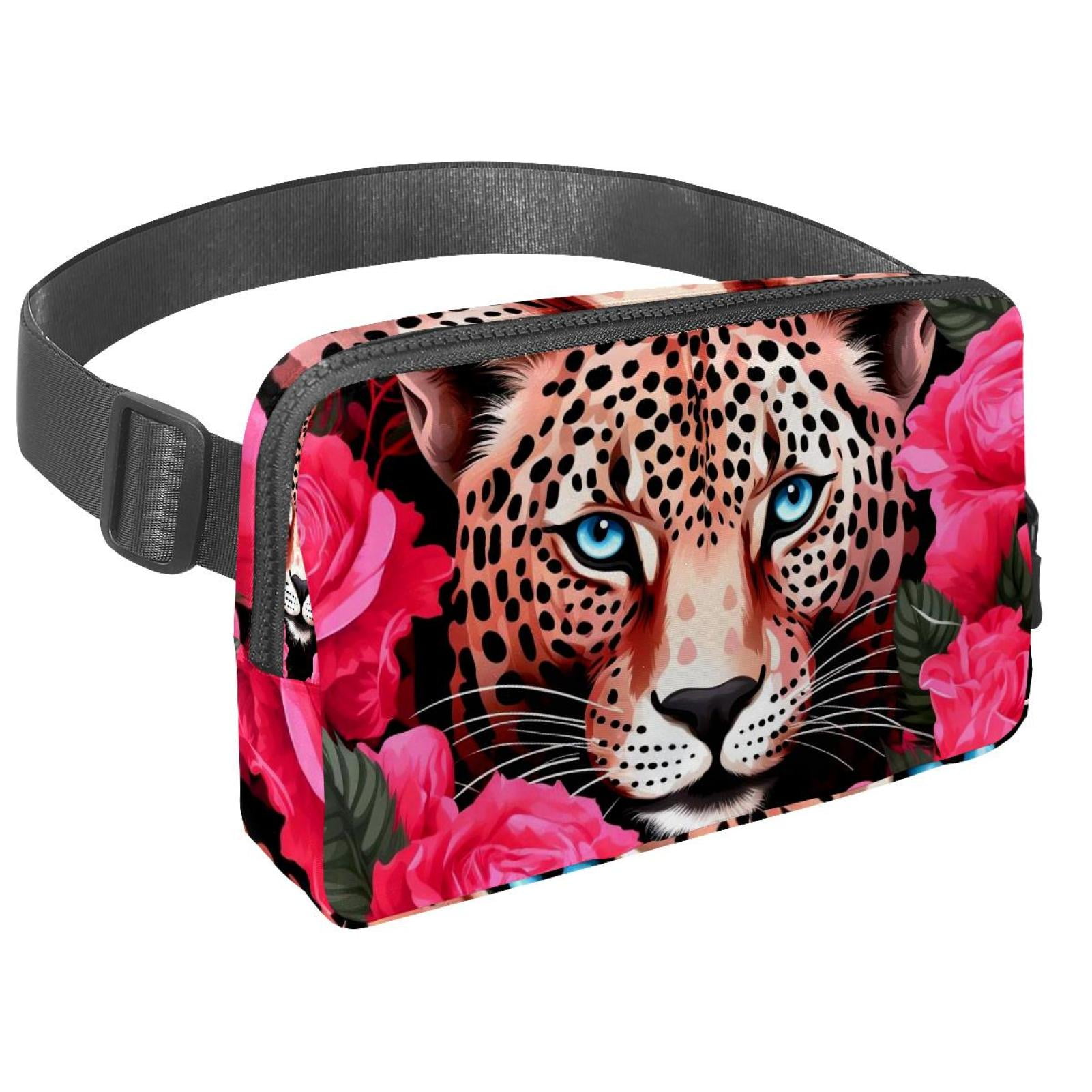 Rose Leopard Running Belt Fanny Pack Belt Bag with Extension Strap Lightweight Adjustable Unisex