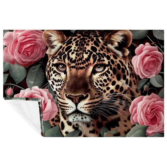 Rose Leopard Soft and Warm Printed Throw Blanket - Lightweight Microfiber Blankets for Sofa, Bed, Couch, Office, and Camping - Customizable Comfort