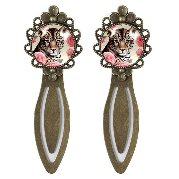Rose Leopard Vintage Copper-Colored Lace Bookmarks, Set of 2 - Stainless Steel Book Accessories for Readers and Book Lovers