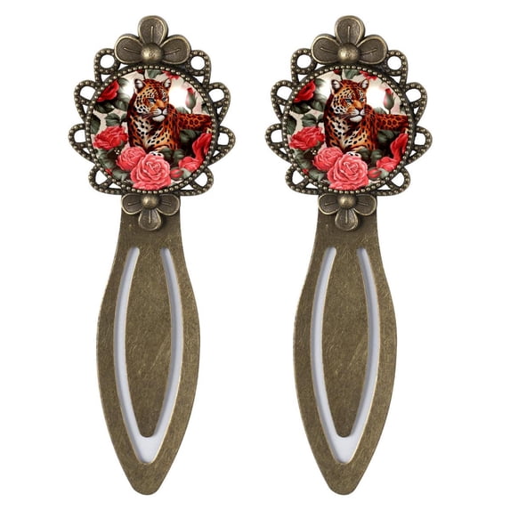 Rose Leopard Vintage Copper-Colored Lace Bookmarks: Stainless Steel Reading Accessories for Book Lovers - Set of 2