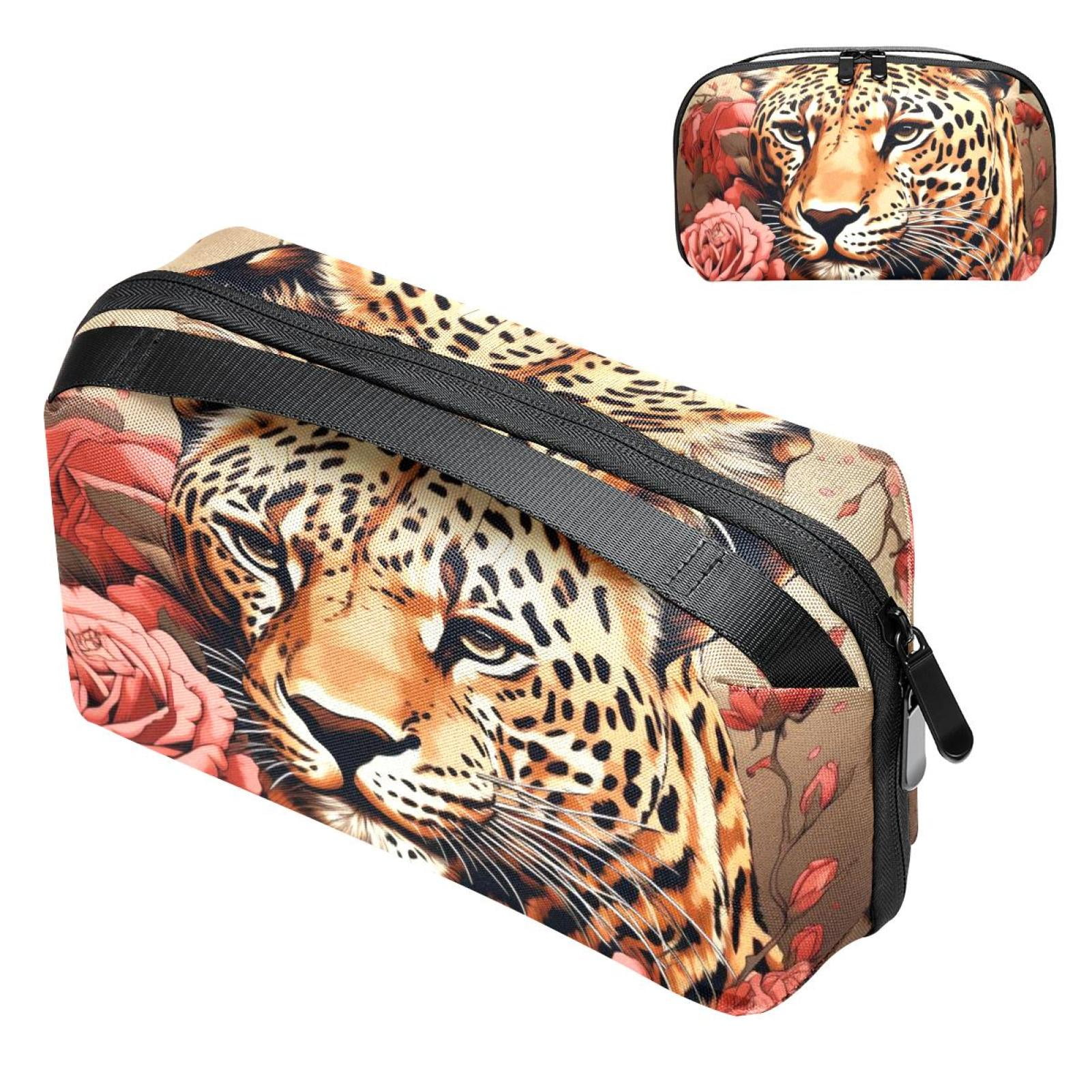 Rose leopard waterproof oxford fabric charger organizer storage pouch