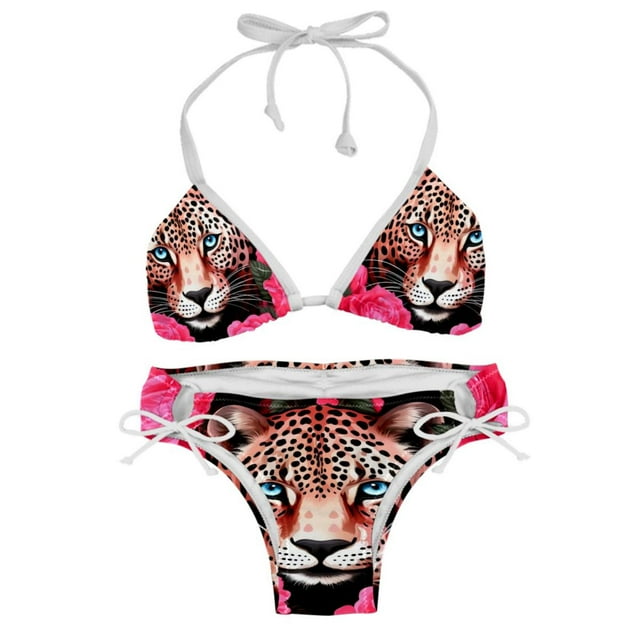 Rose Leopard Women's Detachable Sponge Adjustable Strap Bikini Set