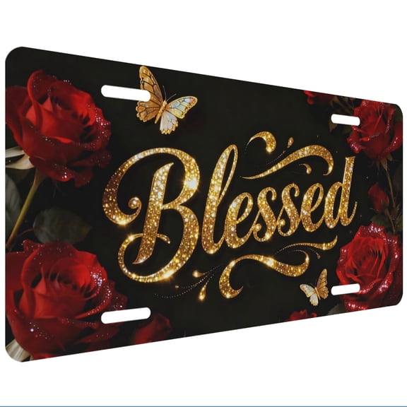 Rose License Plate, Front Decoration License Plates Cover Rust-Proof Aluminum Metal, Novelty Vanity Tag Cover with 4 Holes Car Decor 12 X 6 Inches for Men Women