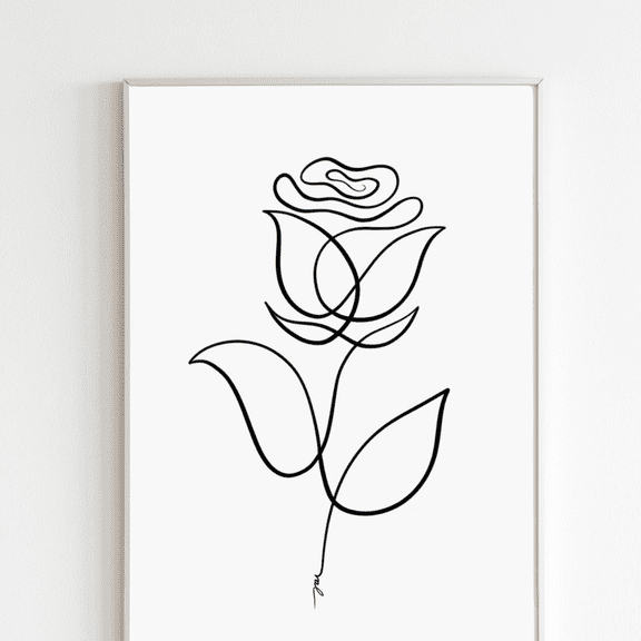Rose Line Art Minimalist Single Line Botanical Poster, Unframed Paper Poster 8x10in