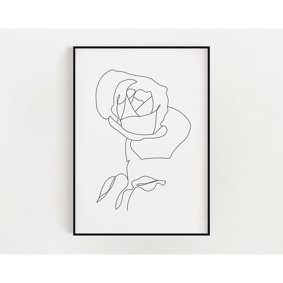 Rose Line Drawing Print, Wall Art, Black And White Art, Abstract Line Art Home Decor #3595, Unframed Poster Size 8x12