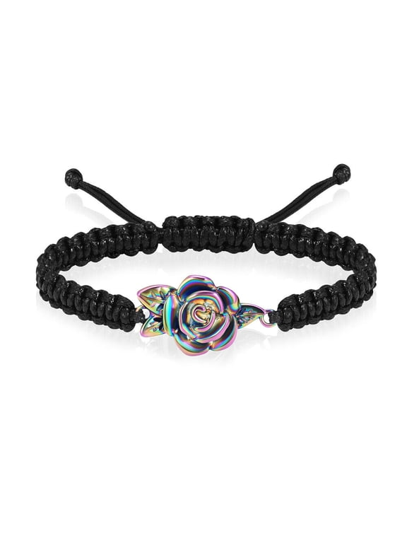 Rose Locket Adjustable Braided Rope Bracelets Memorial Funeral Urns Bracelet for Cremation Ashes of Loved One