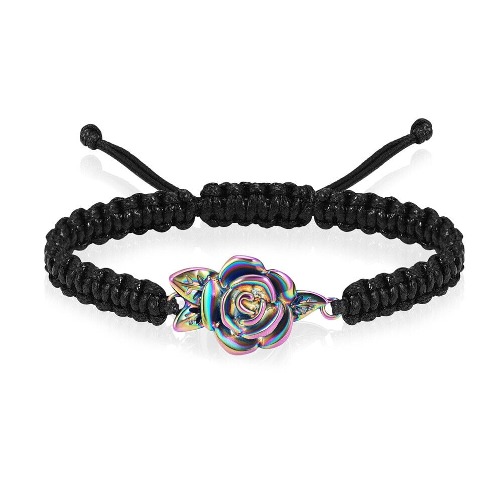 Rose Locket Adjustable Braided Rope Bracelets Women Men Memorial