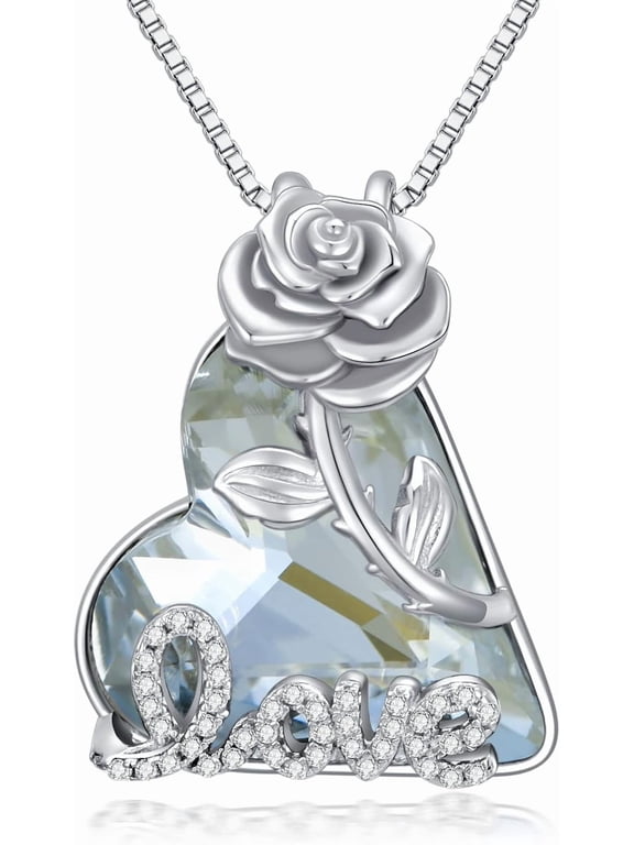 Rose Lotus Compass Necklace 925 Sterling Silver Opal Crystal Lily Moss Agate Necklace Flower Jewelry Anniversary Graduation Gifts for Women Mom Girlfriend Her