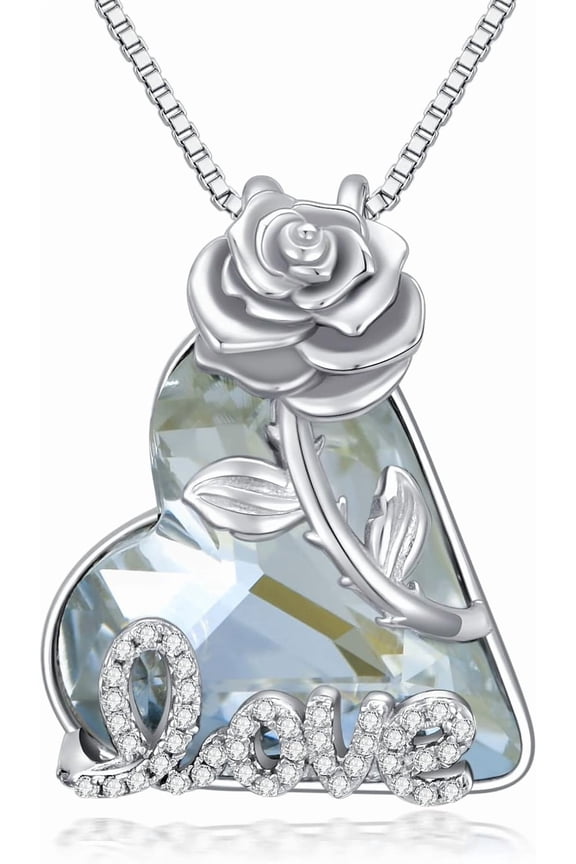 Rose Lotus Compass Necklace 925 Sterling Silver Opal Crystal Lily Moss Agate Necklace Flower Jewelry Anniversary Graduation Gifts for Women Mom Girlfriend Her