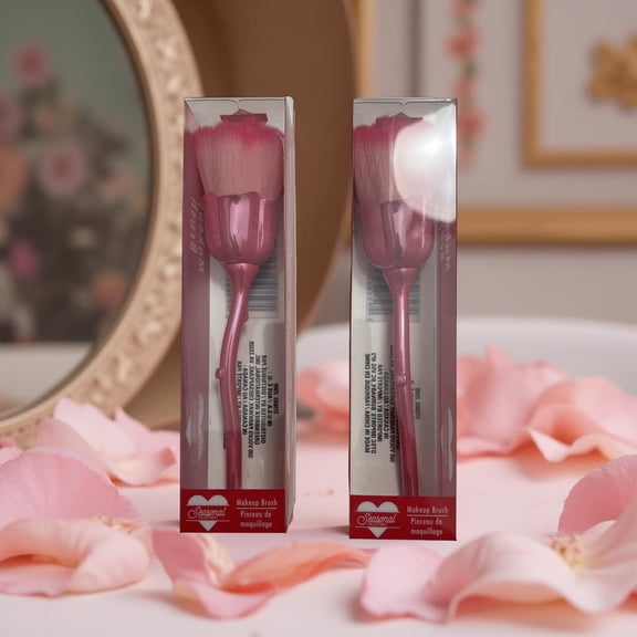 Rose Makeup Brush Set, 2-Pack Red Flower Face Brushes for Blush & Powder with Soft Synthetic Bristles