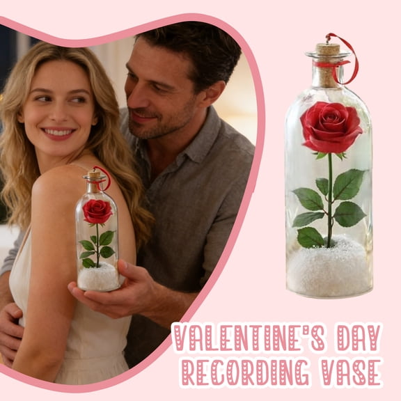 Rose Message Bottle, Valentine's Day Rosy Message Bottles, Voice Recording Wishing with Rose in Nostalgic Bottle for Lovers, Unique Recordable Talking Keepsake Decor Gift