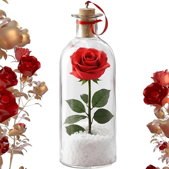 Rose Message in a Bottle, Valentine's Day Rosy Message Bottle, Valentine's Day Rosy Voice Recording Message Glass Bottle with (1)