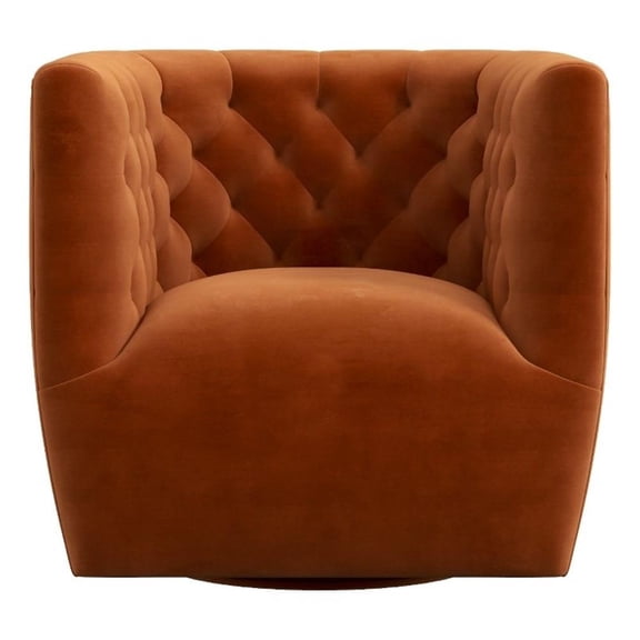 Rose Mid Century Modern Comfy Orange Velvet Swivel Accent Chair