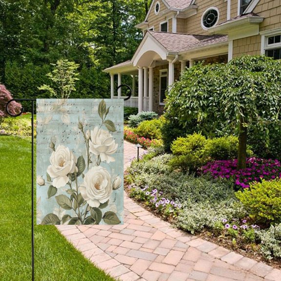 Rose Music Notes Garden Flag Double Sided 12 x 18 Inch Outside Yard Decoration Outdoor Flag