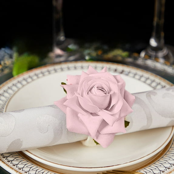 Rose Napkin Ring Holder Set, Fabric Flower Napkin Clasp Table Decoration, Elegant Wedding Dining Table Accessory, Romantic Party Banquet Holiday Table Decor Supplies