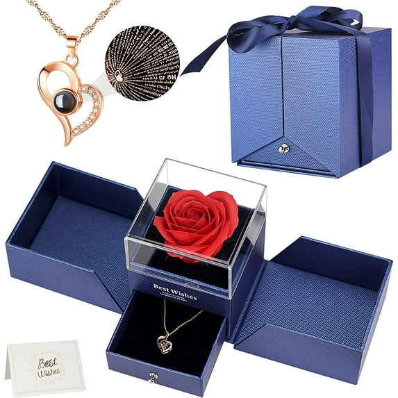 Rose Necklace Gift Set, Love Rose, I Love You Necklace Gift Set in 100 Languages, a Romantic Gift for her on Mother's Day, Valentine's Day, Anniversaries, and Birthdays