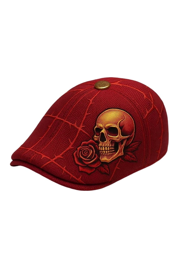Rose Newsboy Cap Gothic Embroidery Flat Bill Beret For Fashion Retro Streetwear Hat