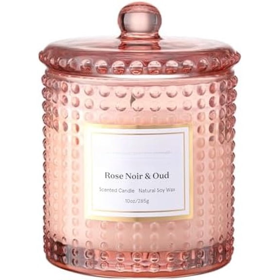 Rose Noir & Oud Scented Candle – Lemon, Rose & Oud | 10 oz Natural Soy Wax | 55 Hours Clean Burn | Valentines Day Gifts for Her | Elegant Home Décor