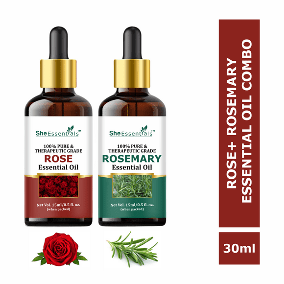 Rose Oil & Rosemary Essential Oil 100% Natural Pure for Hair, Skin, Aromatherapy
