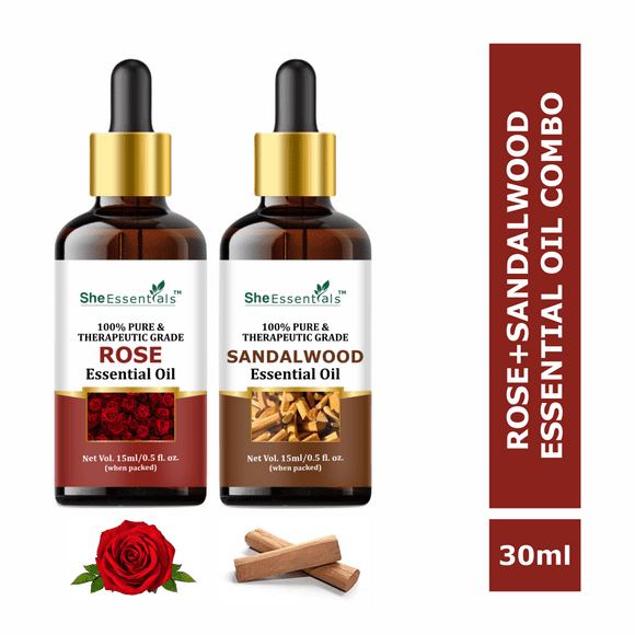 Rose Oil & Sandalwood Essential Oil 100% Pure for Hair, Skin, Aromatherapy