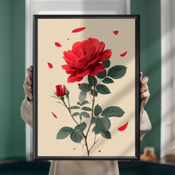 Rose Painting Romantic Floral Art Print - Botanical Wall Decor, Poster Only