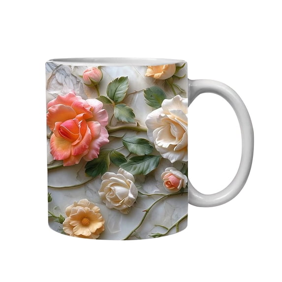 Rose Pattern Ceramic Coffee Mug 11 oz Valentine s Day Gift for Loved Ones, Elegant Handmade Tea Cup with Romantic Floral Design for Anniversary and Special Occasions
