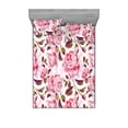 thumbnail image 1 of Rose Pattern Fitted Sheet & Pillow Sham Set, Dreamy Colors Flowers Vintage with Peduncles of Spring Print, Decorative Printed 3 Piece Bedding Decor, King, Pastel Pink Indigo and White, by Ambesonne, 1 of 2