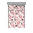 thumbnail image 1 of Rose Pattern Fitted Sheet & Pillow Sham Set, Pastel Colors Aquarelle Flowers Boho Pattern with Bitonal Leaves Art, Decorative Printed 3 Piece Bedding Decor, King, Pale Pink Taupe Grey, by Ambesonne, 1 of 2