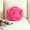 thumbnail image 1 of Rose Pattern Hand Woven Throw Pillow, Usupdd Soft Polyester Decorative Cushion 17x17x6cm, Versatile Sofa Back Lumbar Pillow for Living Room Bedroom Office Car, Hot Pink, 1 of 6