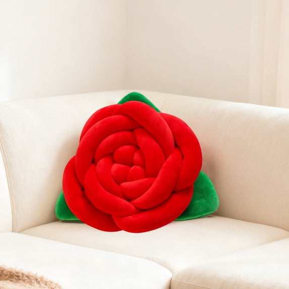 Rose Pattern Handwoven Throw Pillow Decorative Cushion for Sofa Bed Lounge Relaxation Durable Soft Washable Velvet Home Decor Red