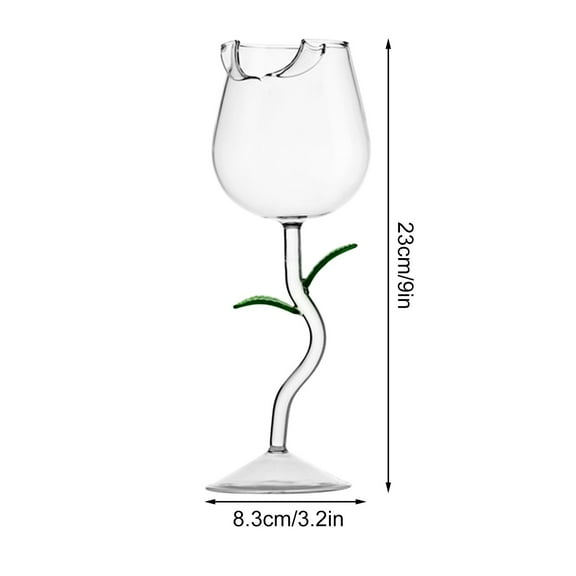 Rose Pattern Red Wine Glass 280ml, Elegant Stemware for Dining Party, Crystal Clear Tall Goblet, Lead-Free Glassware for Champagne Cocktails, Dishwasher Safe
