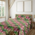 thumbnail image 1 of Ambesonne Rose Pattern Fitted & Flat Sheet with Shams 4 Pcs Set, Wild Jungle Flowers, King, Fern Green Magenta, 1 of 5