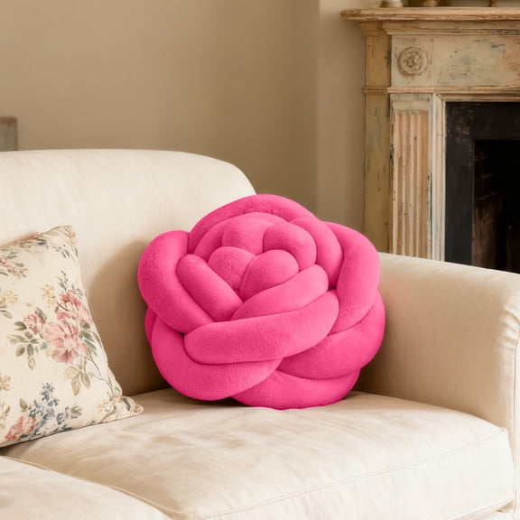 Rose Pattern Throw Pillow Hand Woven Decorative Pillow 17x17cm Couch Pillow for Living Room Bedroom Sofa Chair Accent Pillow Soft Polyester Cushion Home Decor Gift Pink White