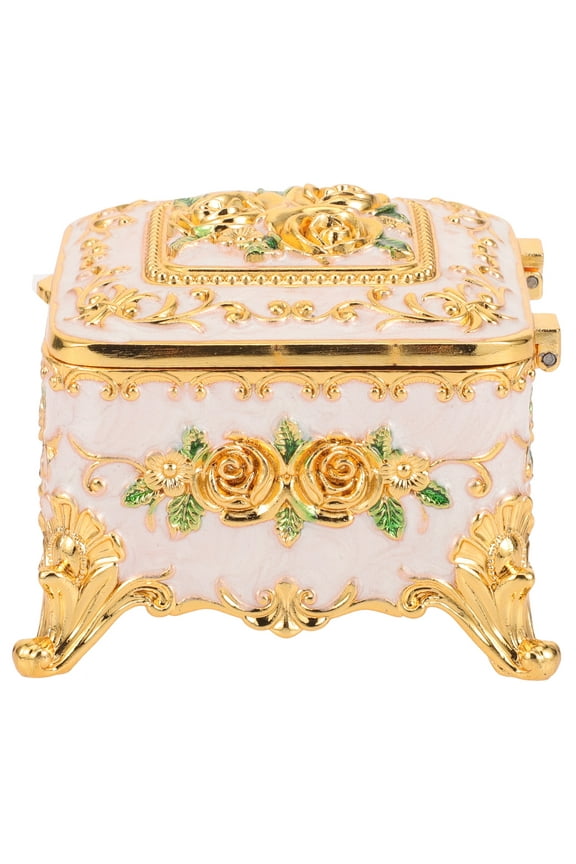 Rose Pattern Vintage Jewelry Box Metal Jewelry Holder Trinket Organizer Storage Box