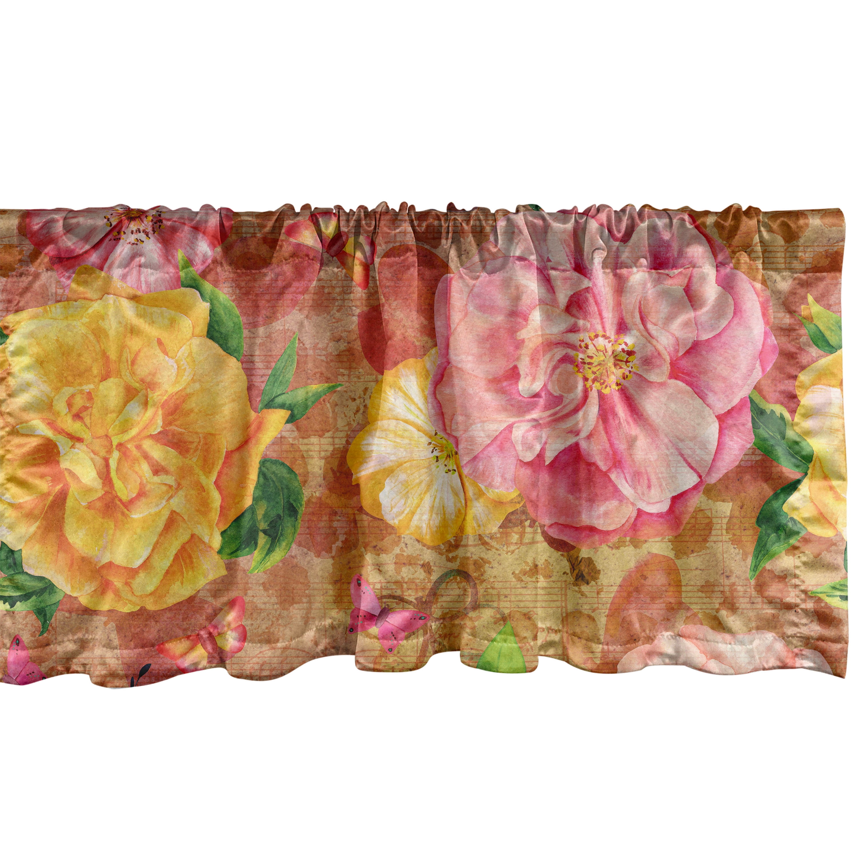 Rose Pattern Window Valance, Nature Themed Flowers Vintage with Leaves ...