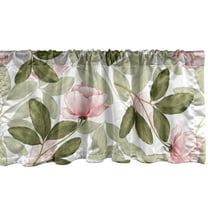 Rose Pattern Window Valance, Romantic Aura Leaves Greenery with Delicate Flowers on Plain Back, Curtain Valance for Kitchen Bedroom with Rod Pocket, 54" X 18", Olive Green Pale Pink, by Ambesonne