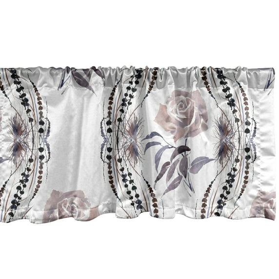 Rose Pattern Window Valance, Watercolor Flowers Vintage with Vertical Jungle Ornaments Print, Curtain Valance for Kitchen Bedroom with Rod Pocket, 54" X 18", Purpleblue and Warm Taupe, by Ambesonne