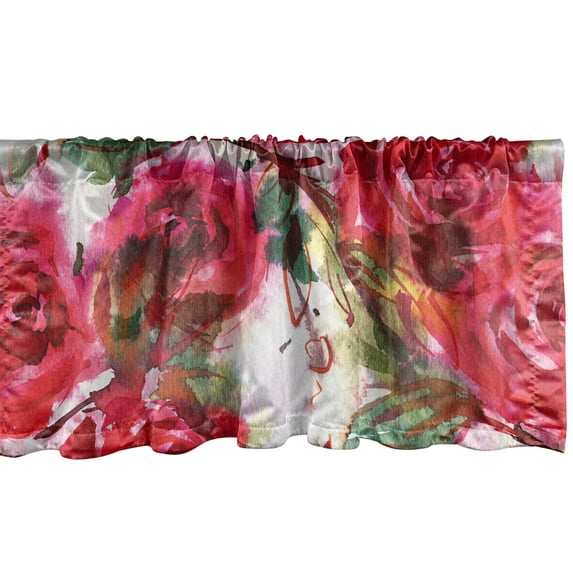 Rose Pattern Window Valance, Watercolor Style Delicate Flowers Vintage with Leafy Branches Art, Curtain Valance for Kitchen Bedroom with Rod Pocket, 54" X 18", Dark Coral Laurel Green, by Ambesonne