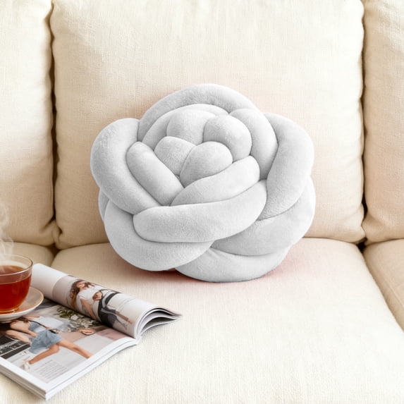 Rose-Patterned Hand-Woven Throw Pillow, Soft Polyester Sofa Back Lumbar Cushion for Bedroom Office Car, Decorative Accent Pillow with Shape-Retaining Fill