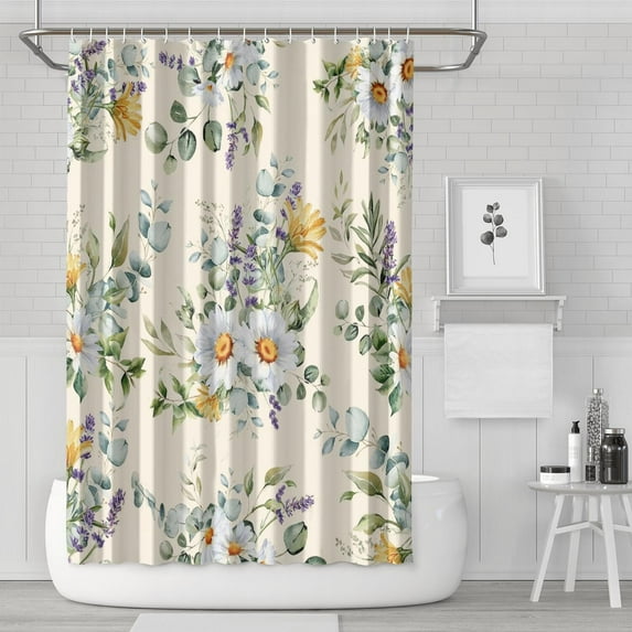 Rose Patterned Shower Curtain for Bathroom, 72x72 Polyester, Vintage Garden Aesthetic with Plastic Hooks, Romantic Blossom Vibes