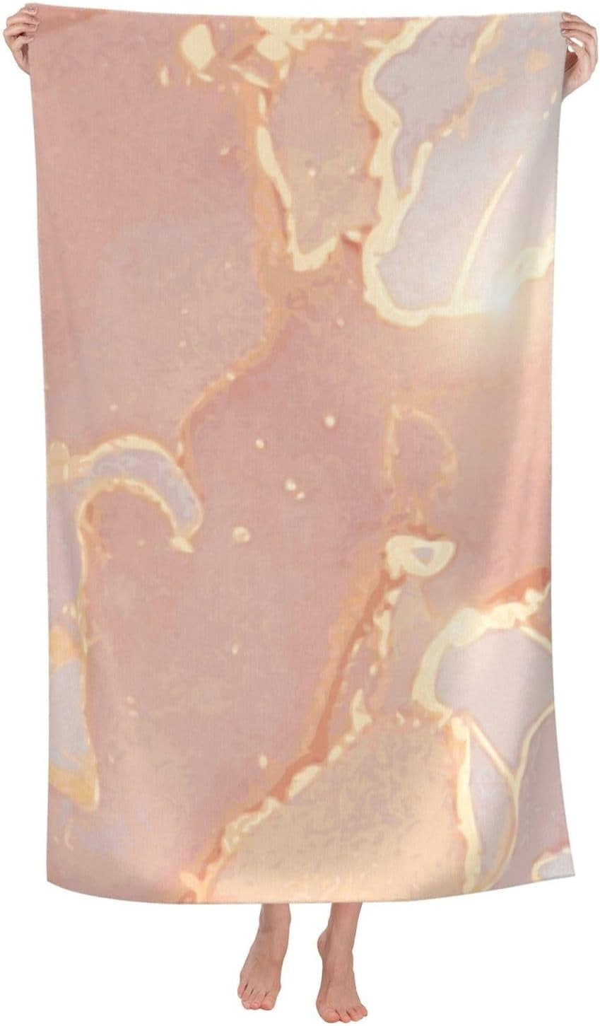Rose, Peach and Gold Marble Large Beach Towel - Plush Thick Cotton Pool Towel, Adult Beach Towels