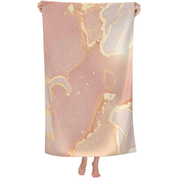 Rose, Peach and Gold Marble Large Beach Towel - Plush Thick Cotton Pool Towel, Adult Beach Towels