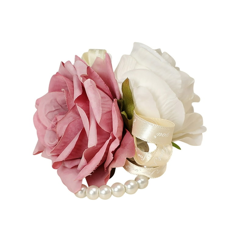 Corsage Bracelet for Wedding, Artificial Wrist Flower Silk Flower Bracelet  Boutonniere Wrist Corsages for Weddings Bridal Shower 2Pcs