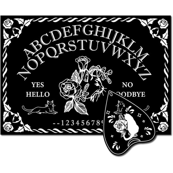 Rose Pendulum Board Wooden Spirit Board Pendulum Dowsing Divination Board Set Black Talking Board Metaphysical Message with Planchette for Supplies 11.8X8 Inch for DIY