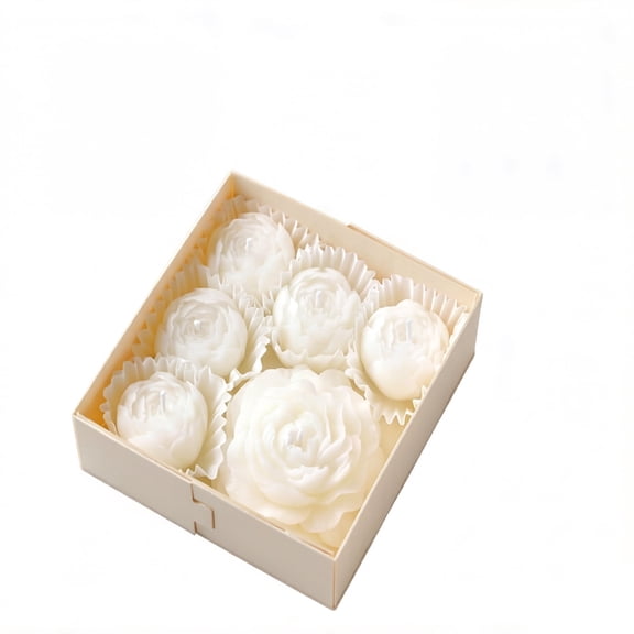 Rose Peony Flower Candles Set, Handmade Scented Floral Aromatherapy Candles for Valentine's Day, Wedding and Home Decor 6 pc-White