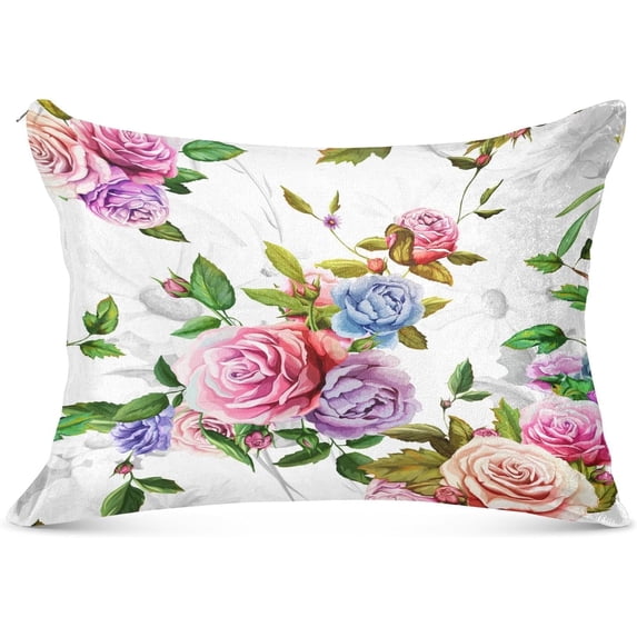 Rose Peony Leaves Pillowcase Standard Size, Super Soft Pillow Shams Covers, Plush Cozy Pillow Cases with Zipper, 20" X 26"(182) Home Decor Gifts