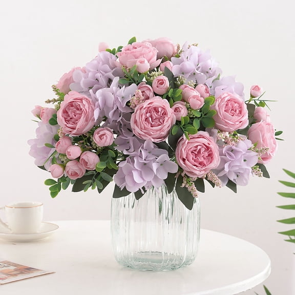 Rose Peony Mixed Bouquet,30cm Artificial Floral Bunch,Wedding Road Guide Flower,Home Wall Desktop Ornament,Bendable Iron Wire Stem,Realistic Silk Floral,Maintenance Free Long Lasting Decor