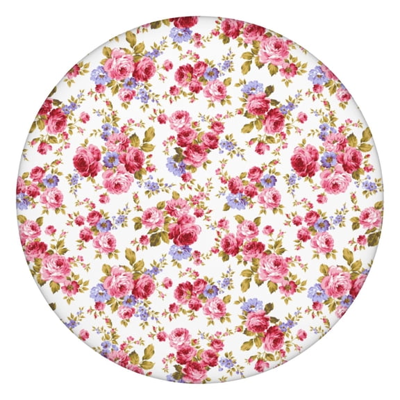 Rose & Peony Round Table Cover Elastic Edge Waterproof Tablecloth with Sunflower & Daisy Floral