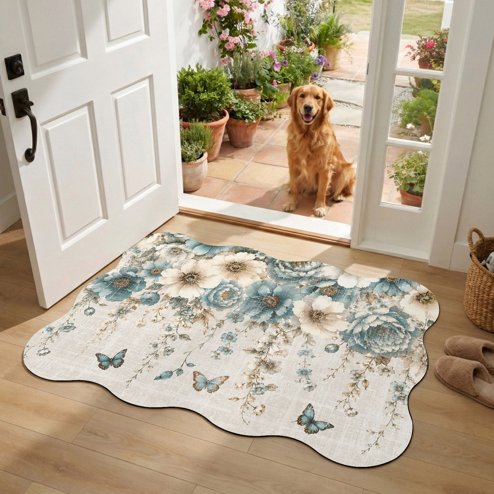 Rose Peony Scalloped Diatomaceous Earth Doormat, 16