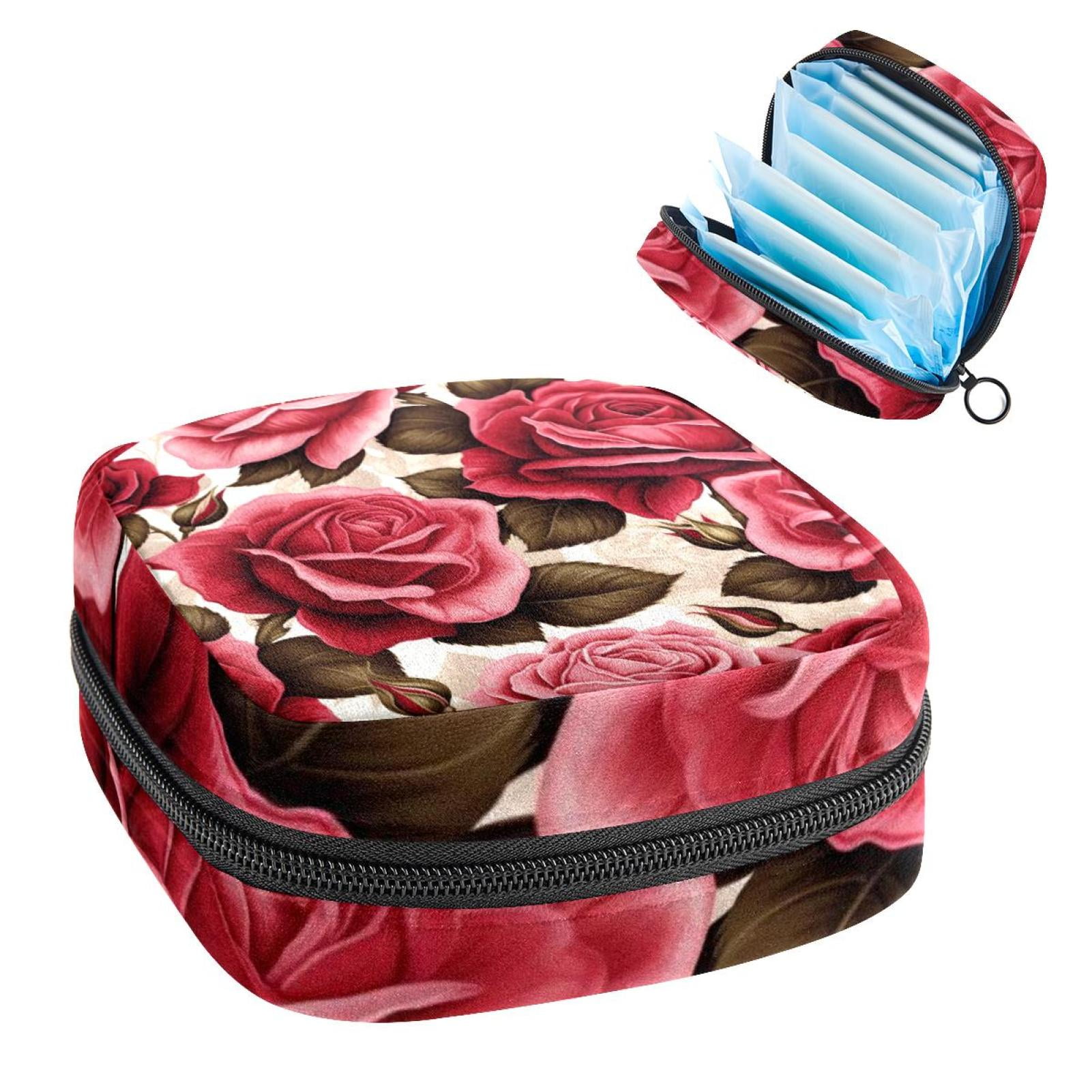 Rose Period Pouch Sanitary Napkin Purse, Small Zipper Cosmetic Pouch